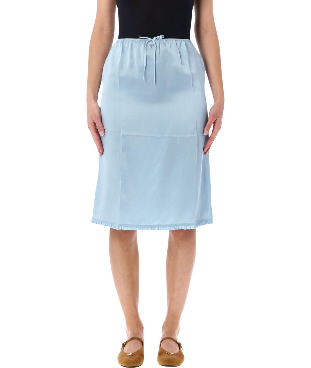 PRADA Голубая шелковая юбка миди, фото 1