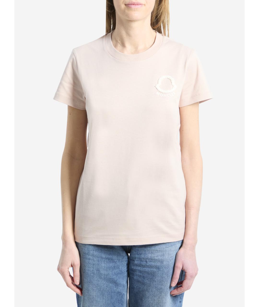 MONCLER Розовая хлопковая футболка, фото 4