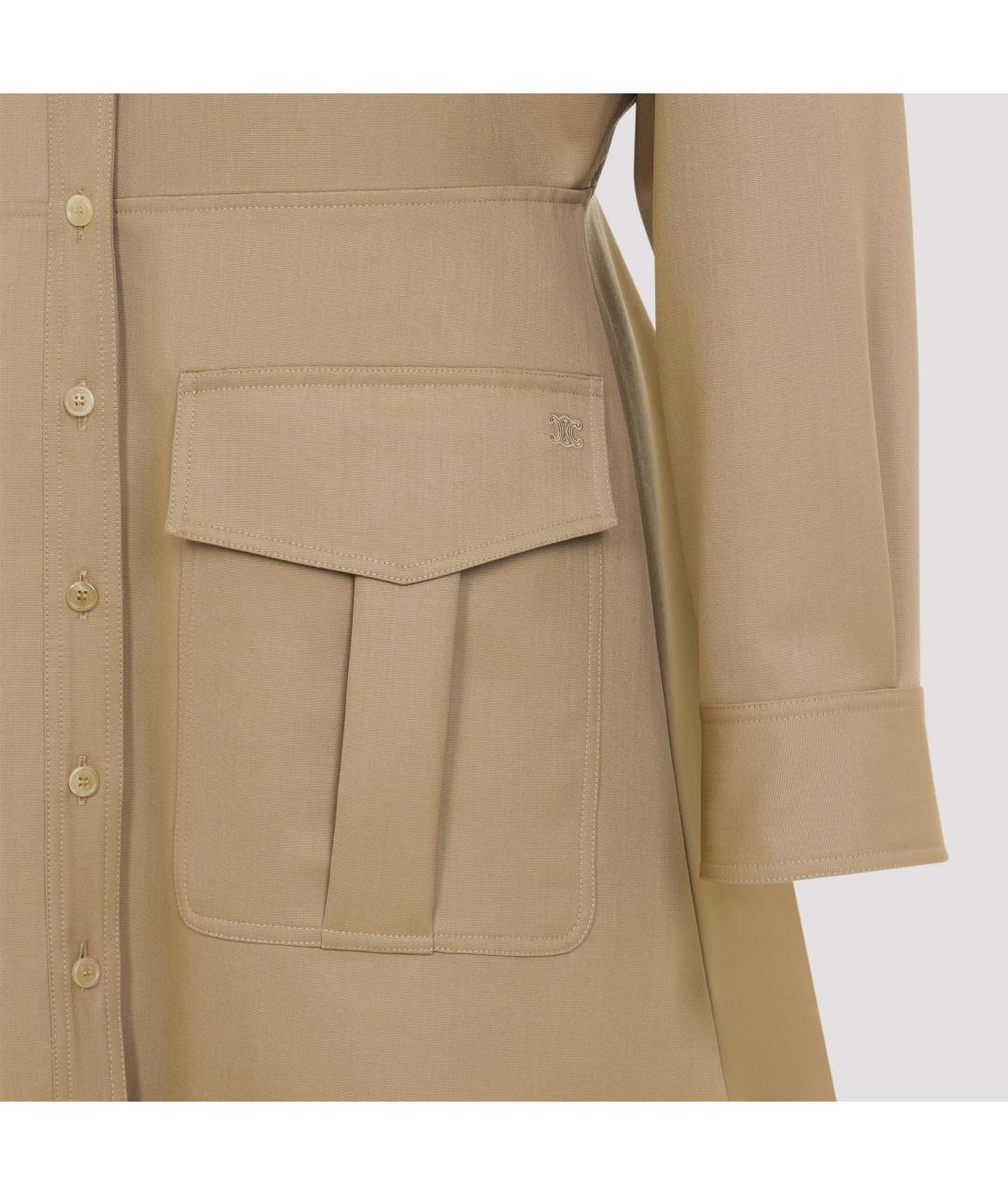CELINE Бежевое шерстяное повседневное платье, фото 3