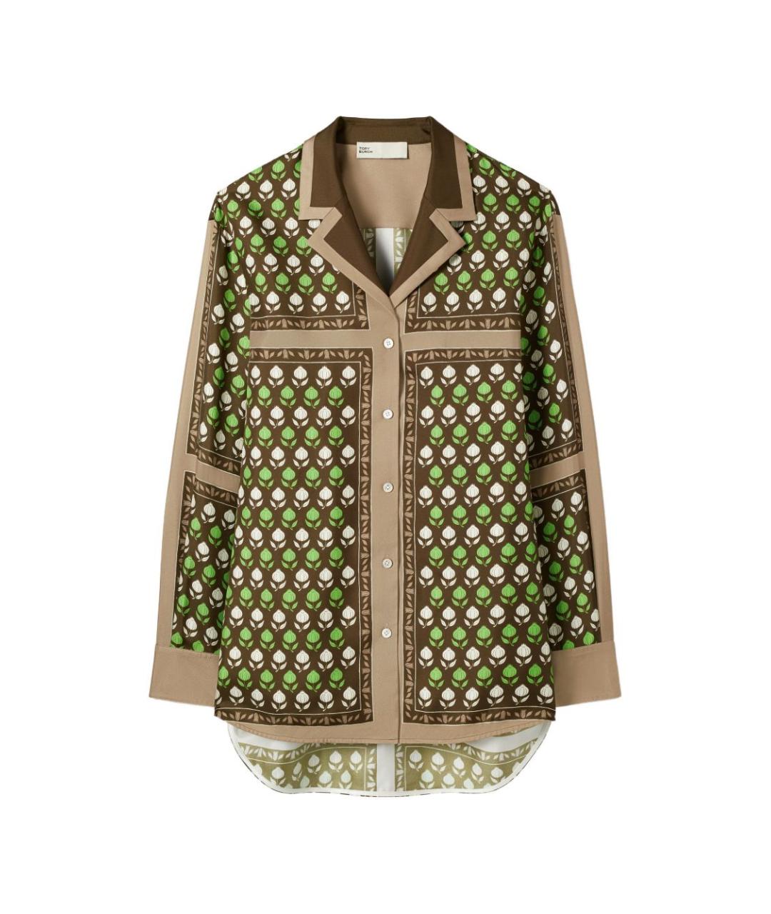 TORY BURCH Коричневая шелковая рубашка, фото 1