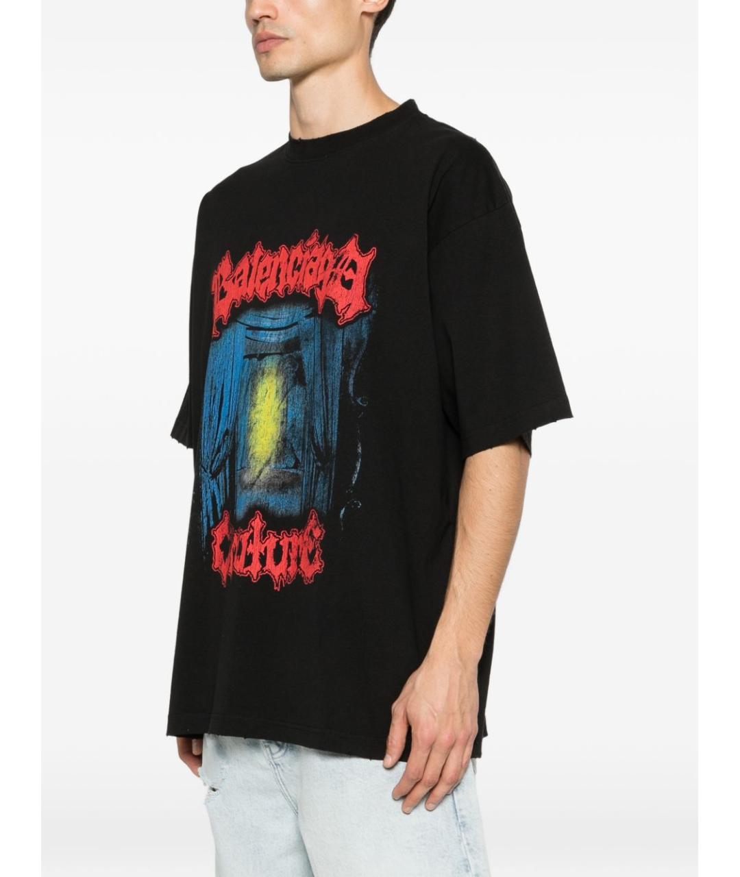 BALENCIAGA Черная хлопковая футболка, фото 4