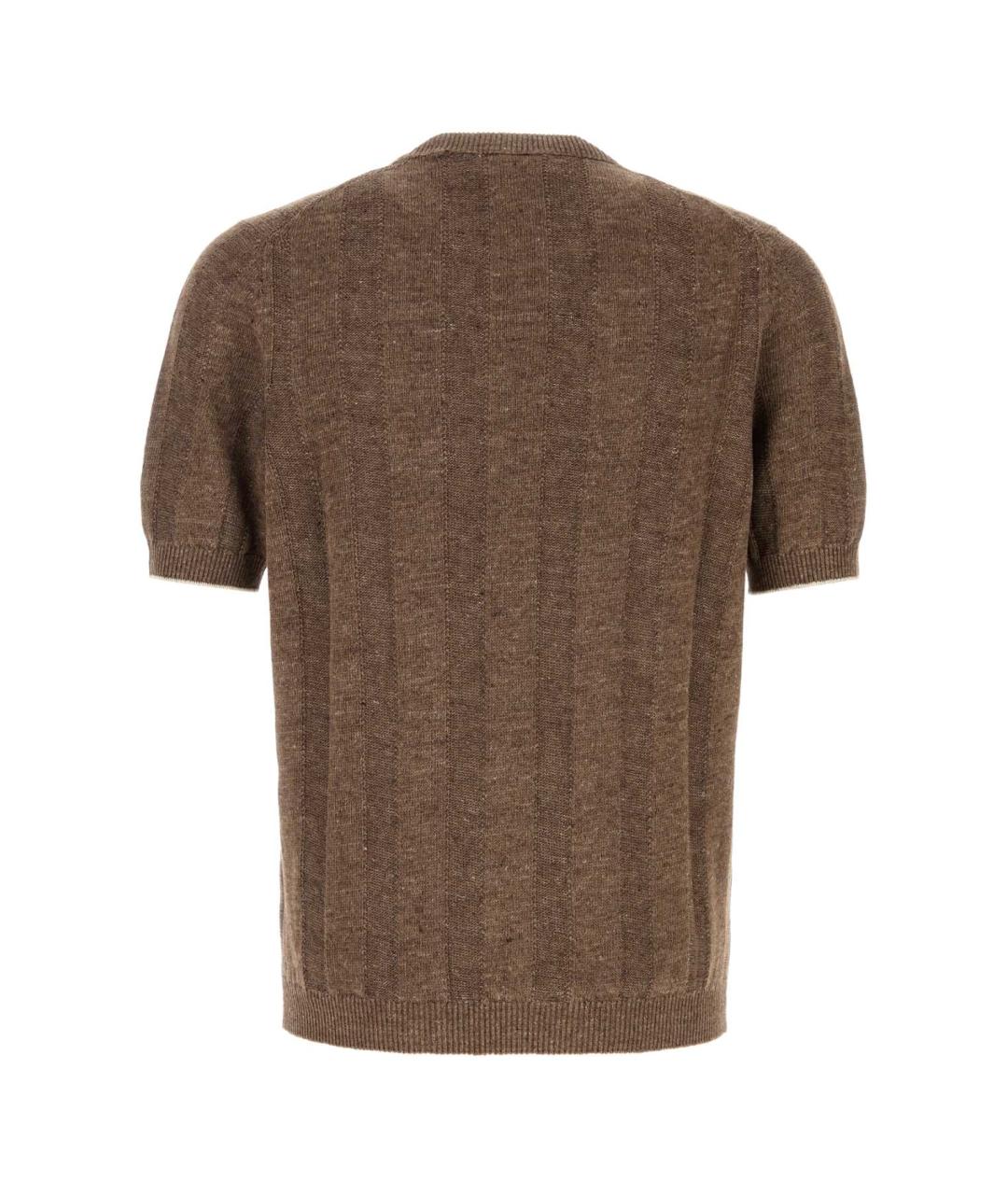 BRUNELLO CUCINELLI Коричневая хлопковая футболка, фото 2