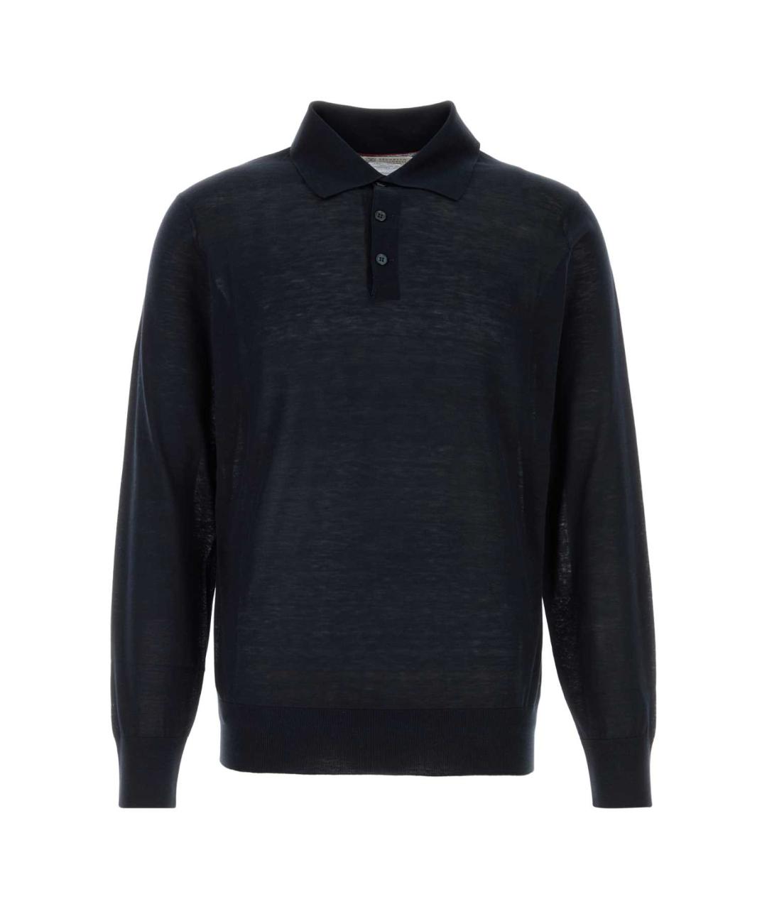 BRUNELLO CUCINELLI Темно-синее хлопковое поло с длинным рукавом, фото 1