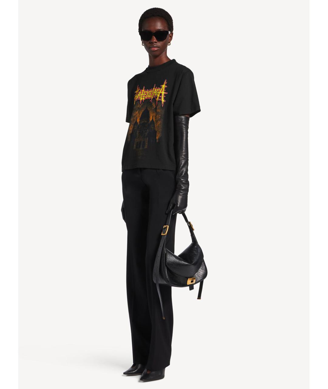 BALENCIAGA Черная хлопковая футболка, фото 2