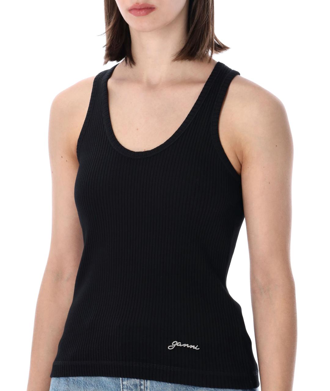GANNI Черная хлопковая майка, фото 3