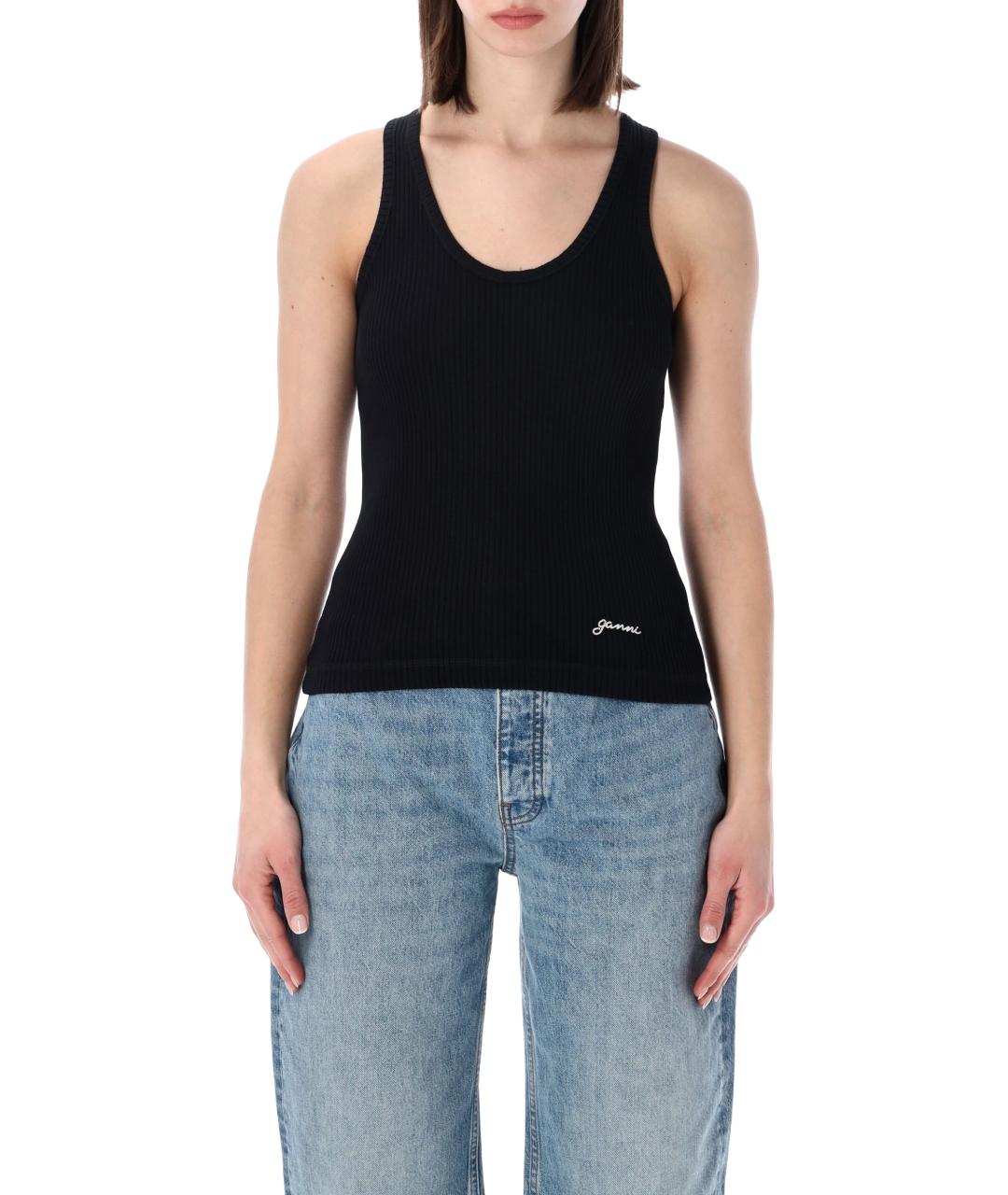 GANNI Черная хлопковая майка, фото 1