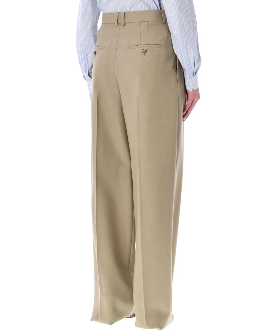 SAINT LAURENT Бежевые шерстяные прямые брюки, фото 2