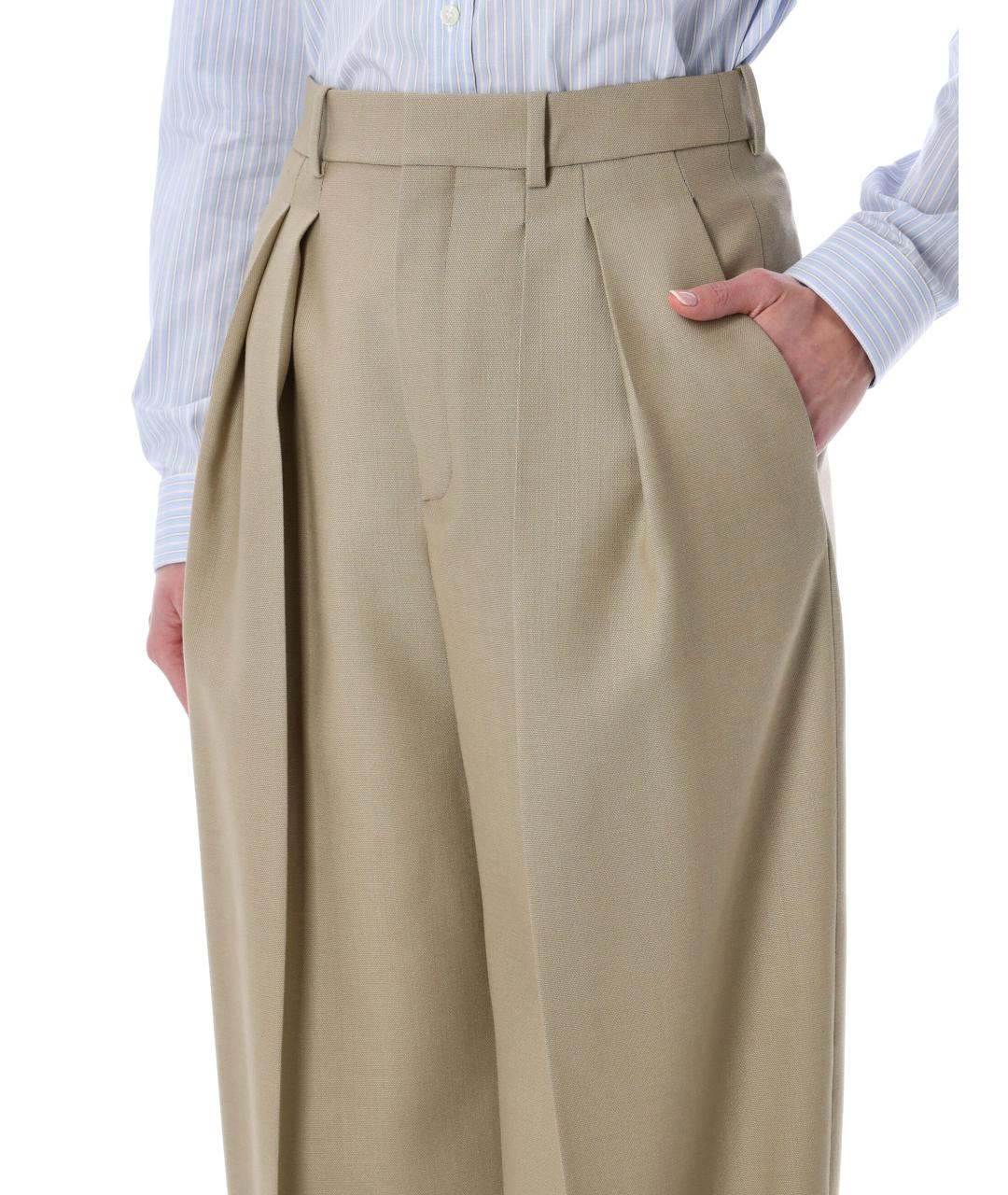 SAINT LAURENT Бежевые шерстяные прямые брюки, фото 3