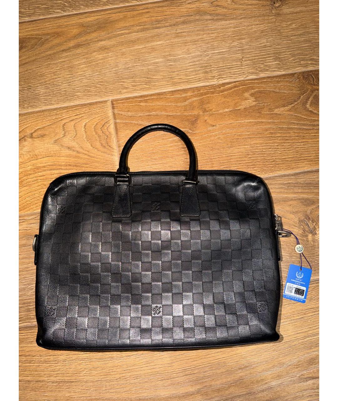 LOUIS VUITTON Черный кожаный портфель, фото 5