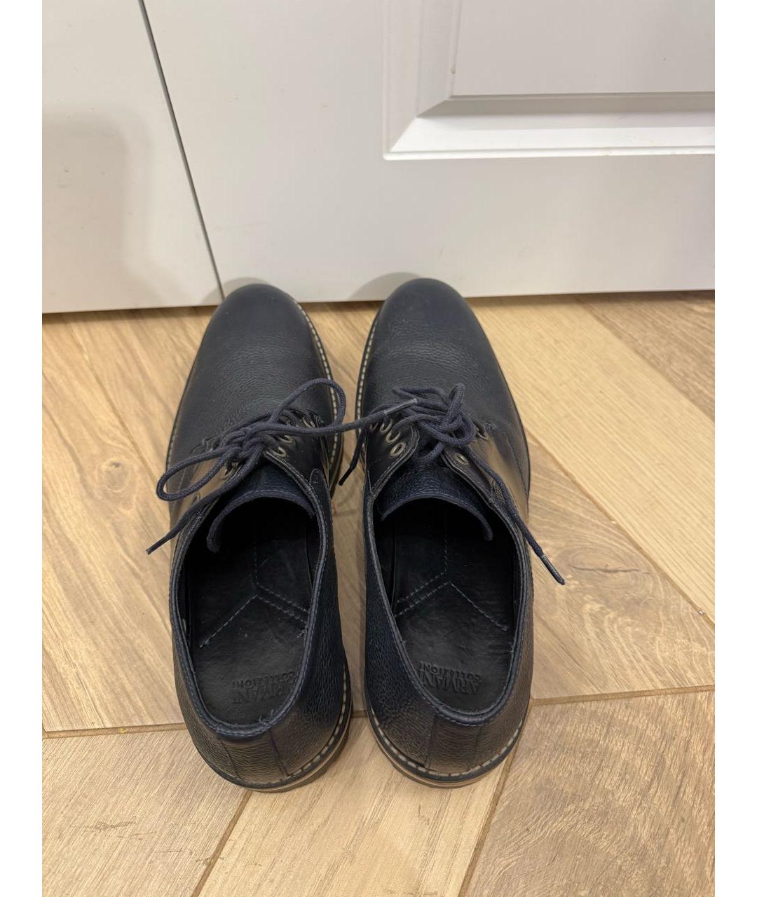 ARMANI COLLEZIONI Темно-синие кожаные низкие ботинки, фото 3