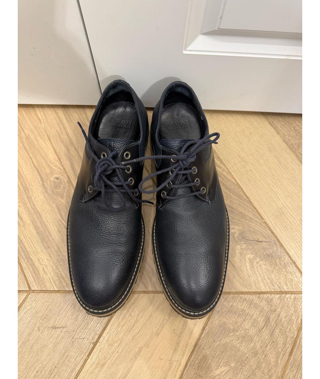 ARMANI COLLEZIONI Темно-синие кожаные низкие ботинки, фото 2