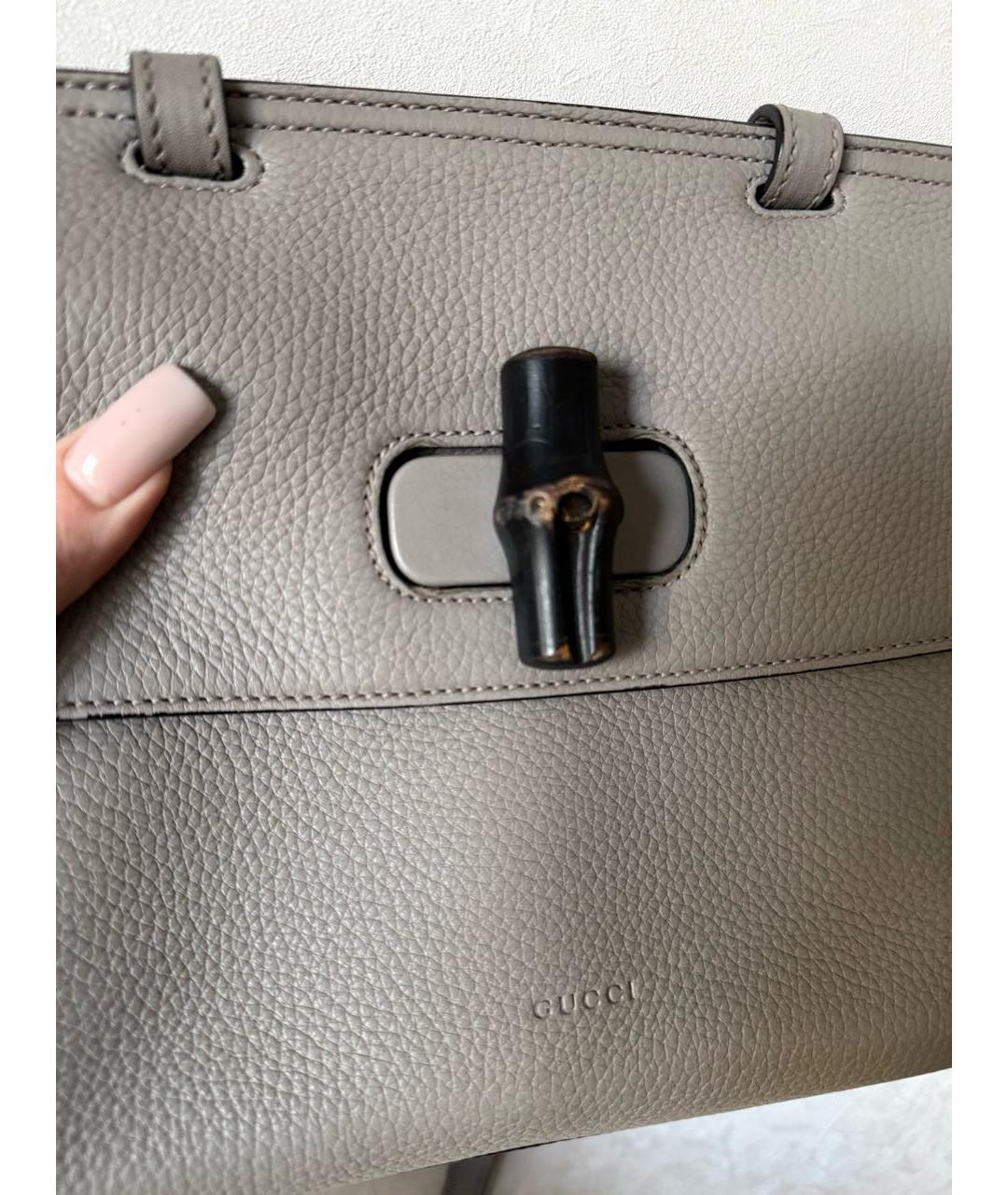 GUCCI Серая кожаная сумка тоут, фото 5