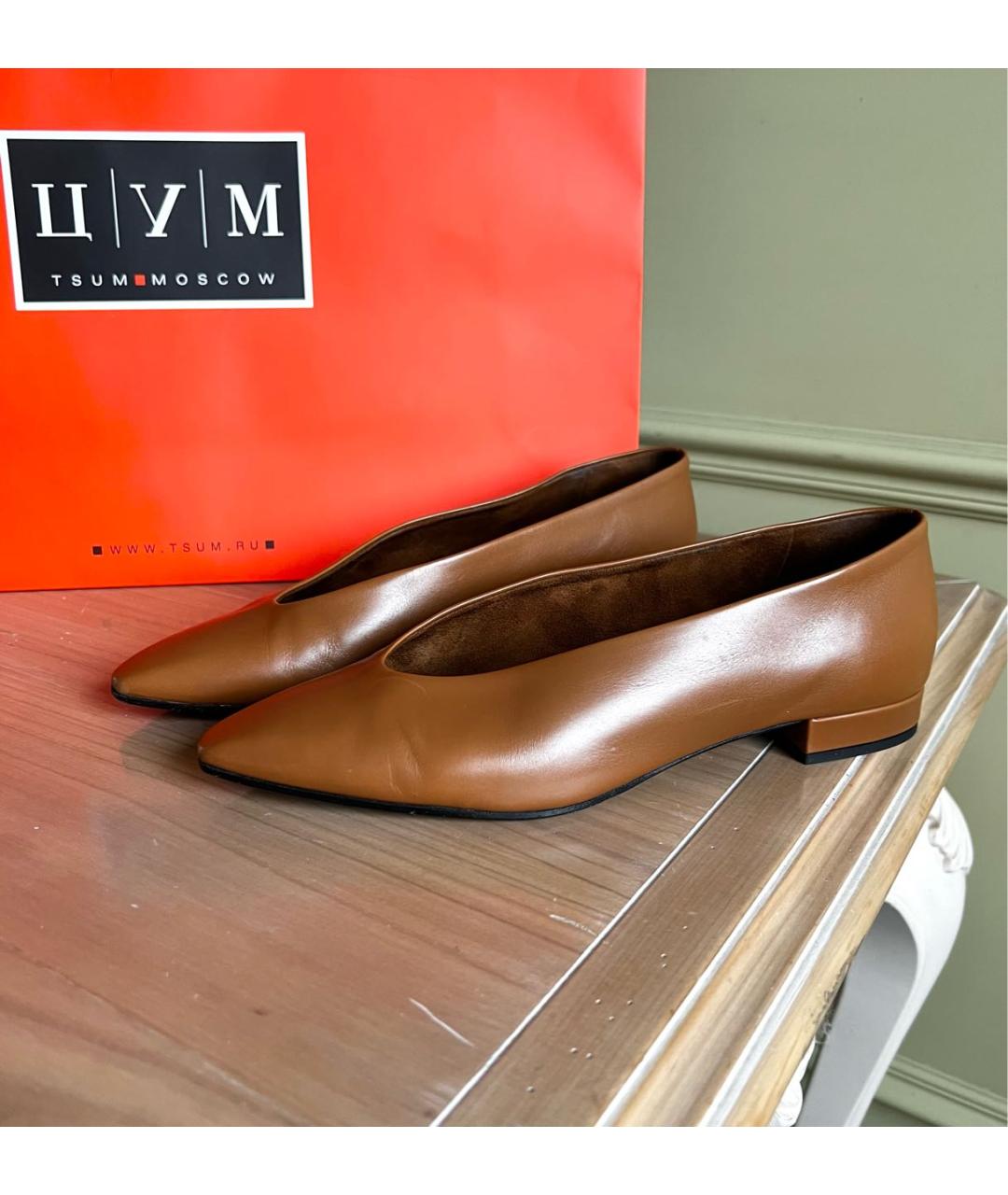 LORO PIANA Коричневые кожаные балетки, фото 9