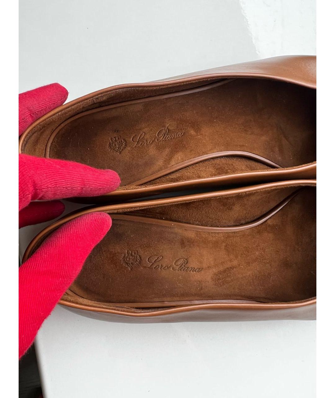 LORO PIANA Коричневые кожаные балетки, фото 7