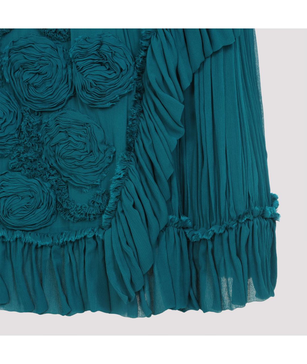 DRIES VAN NOTEN Бирюзовая вискозная юбка миди, фото 3