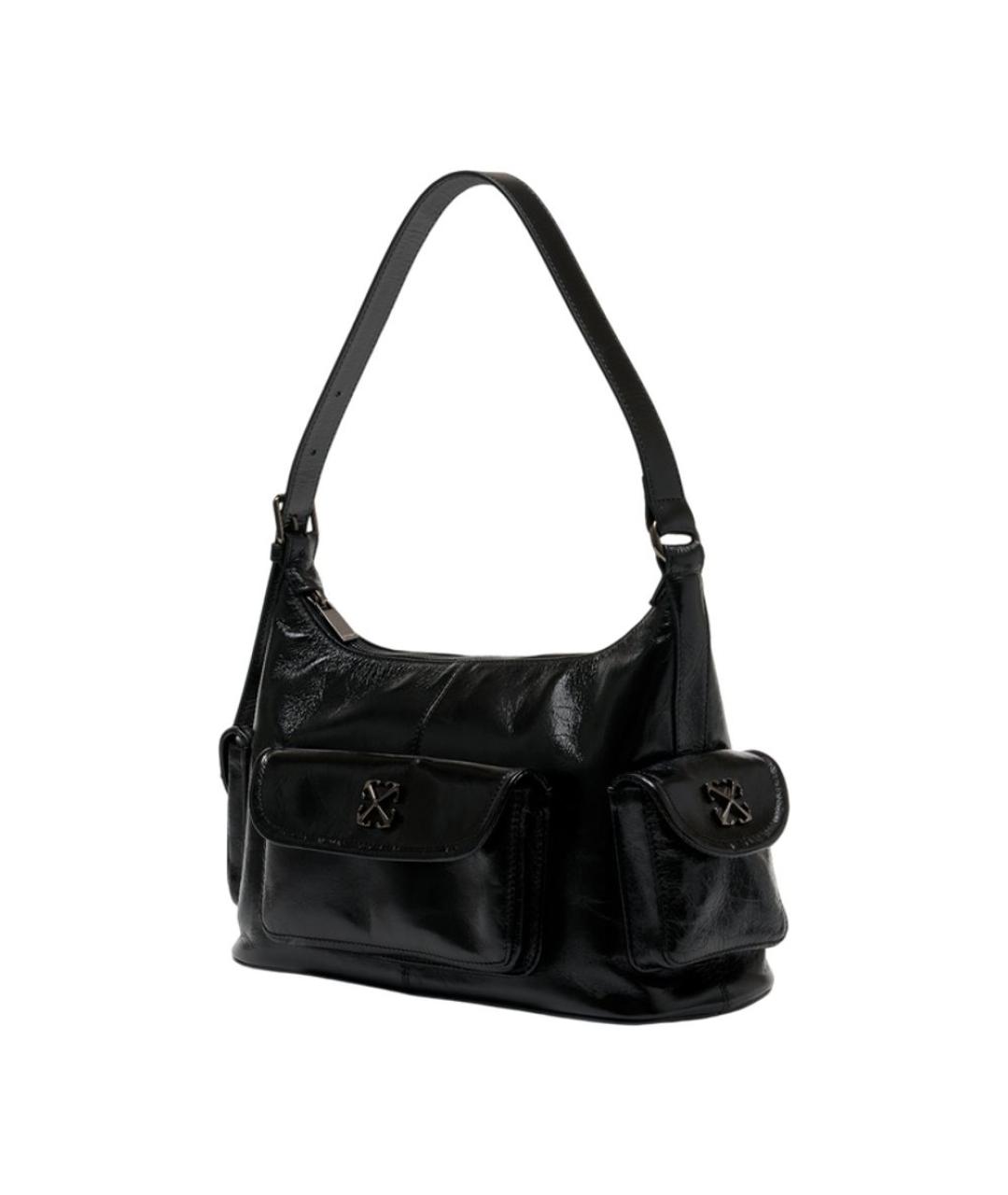 OFF-WHITE Черная кожаная сумка с короткими ручками, фото 2