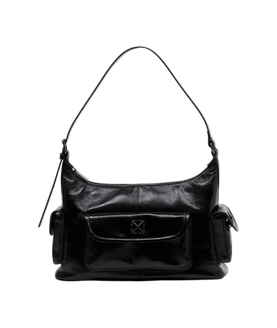 OFF-WHITE Черная кожаная сумка с короткими ручками, фото 1