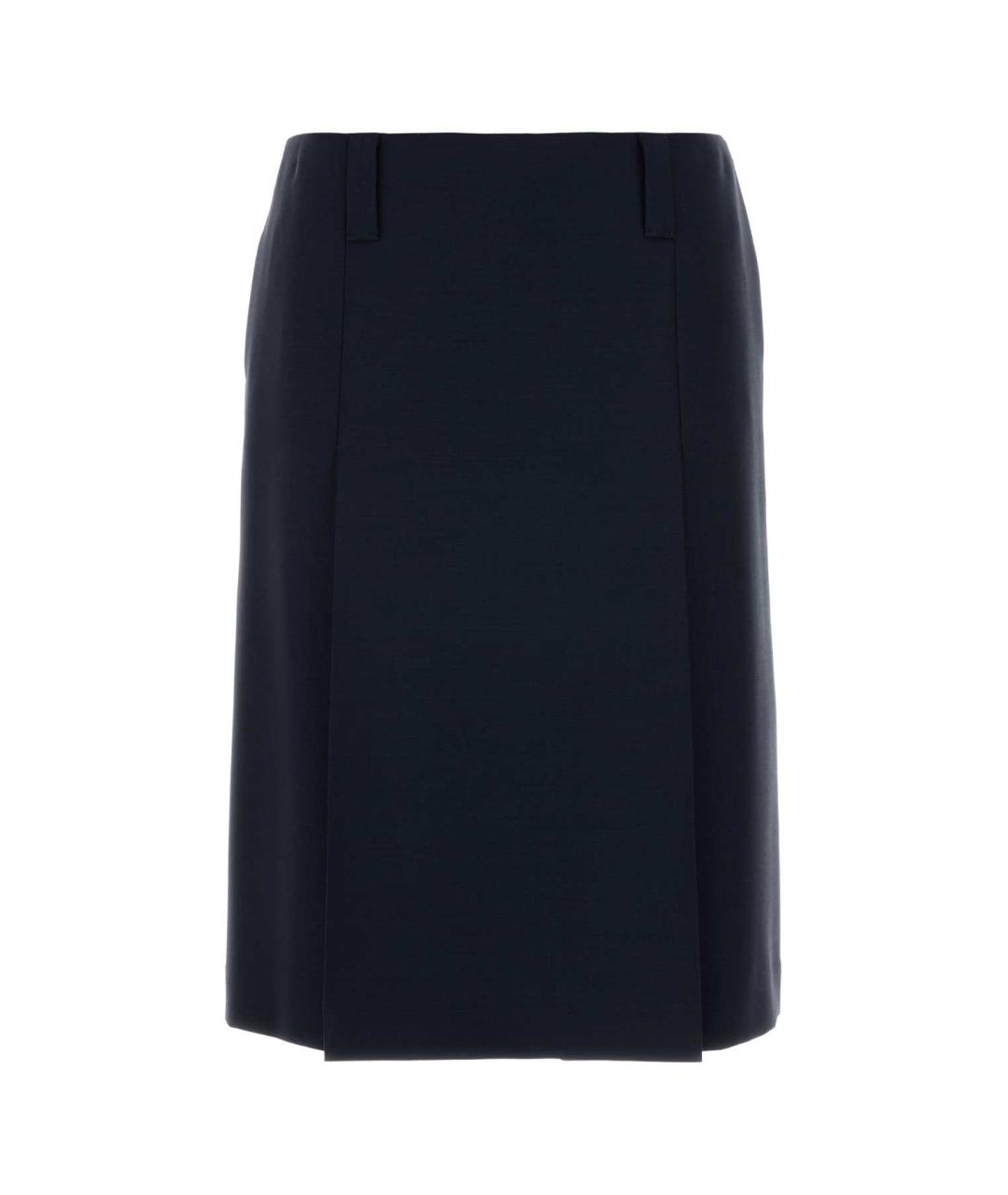 MIU MIU Темно-синяя шерстяная юбка миди, фото 1