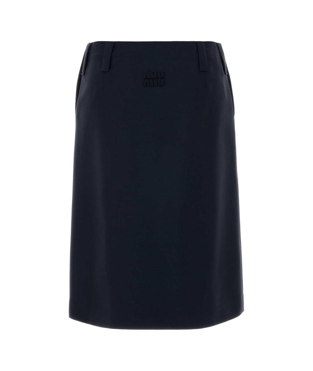 MIU MIU Темно-синяя шерстяная юбка миди, фото 2