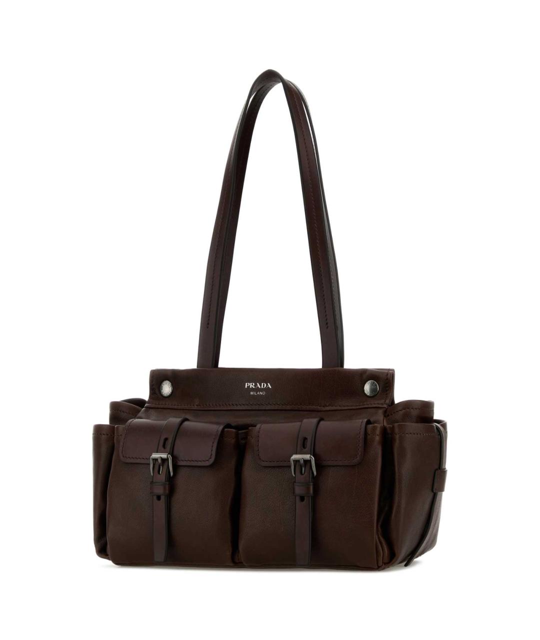 PRADA Коричневая кожаная сумка с короткими ручками, фото 2