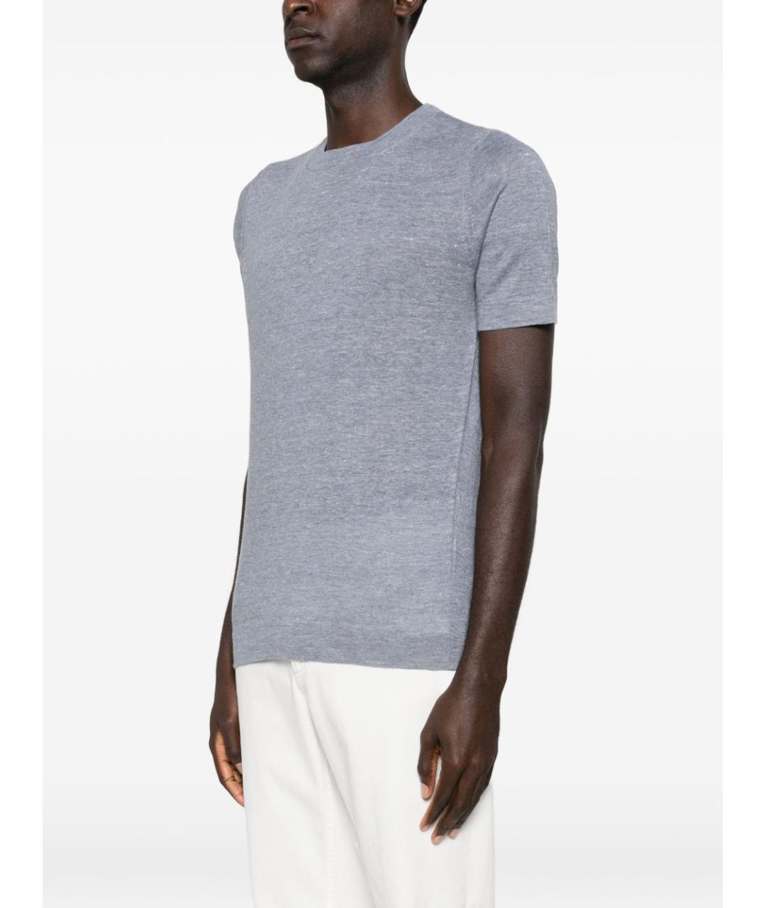 BRUNELLO CUCINELLI Голубая хлопковая футболка, фото 2