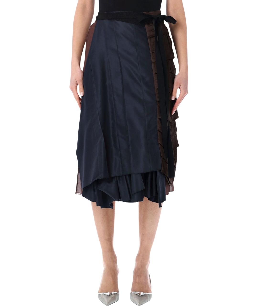 PRADA Темно-синяя шелковая юбка миди, фото 1