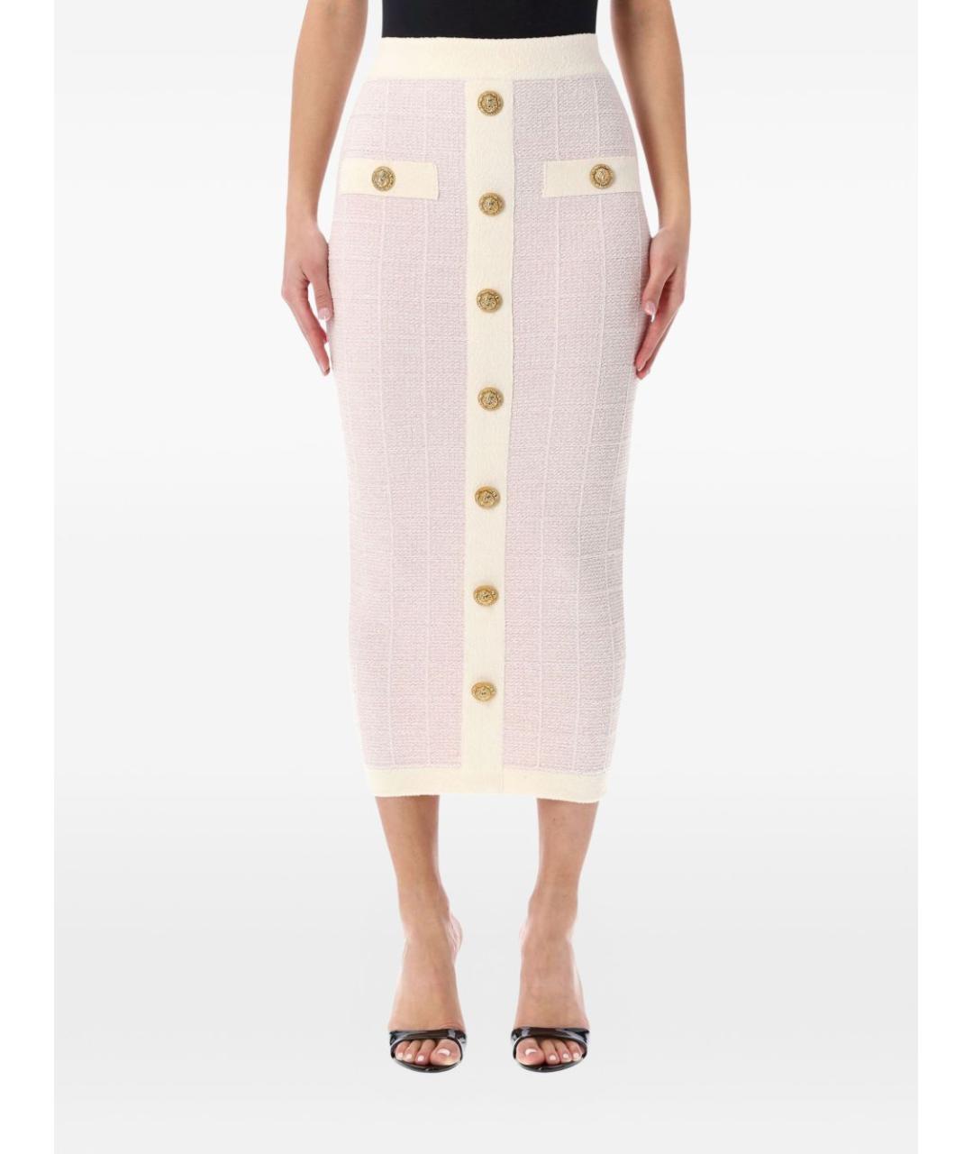 BALMAIN Розовая хлопковая юбка миди, фото 4