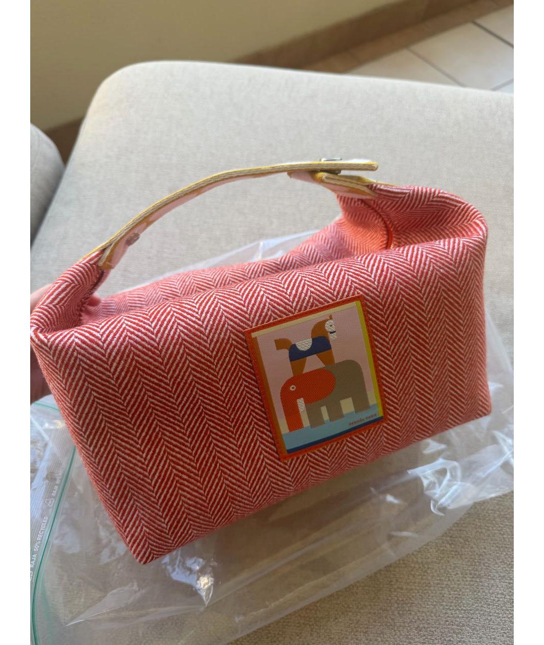 HERMES Красная тканевая косметичка, фото 5