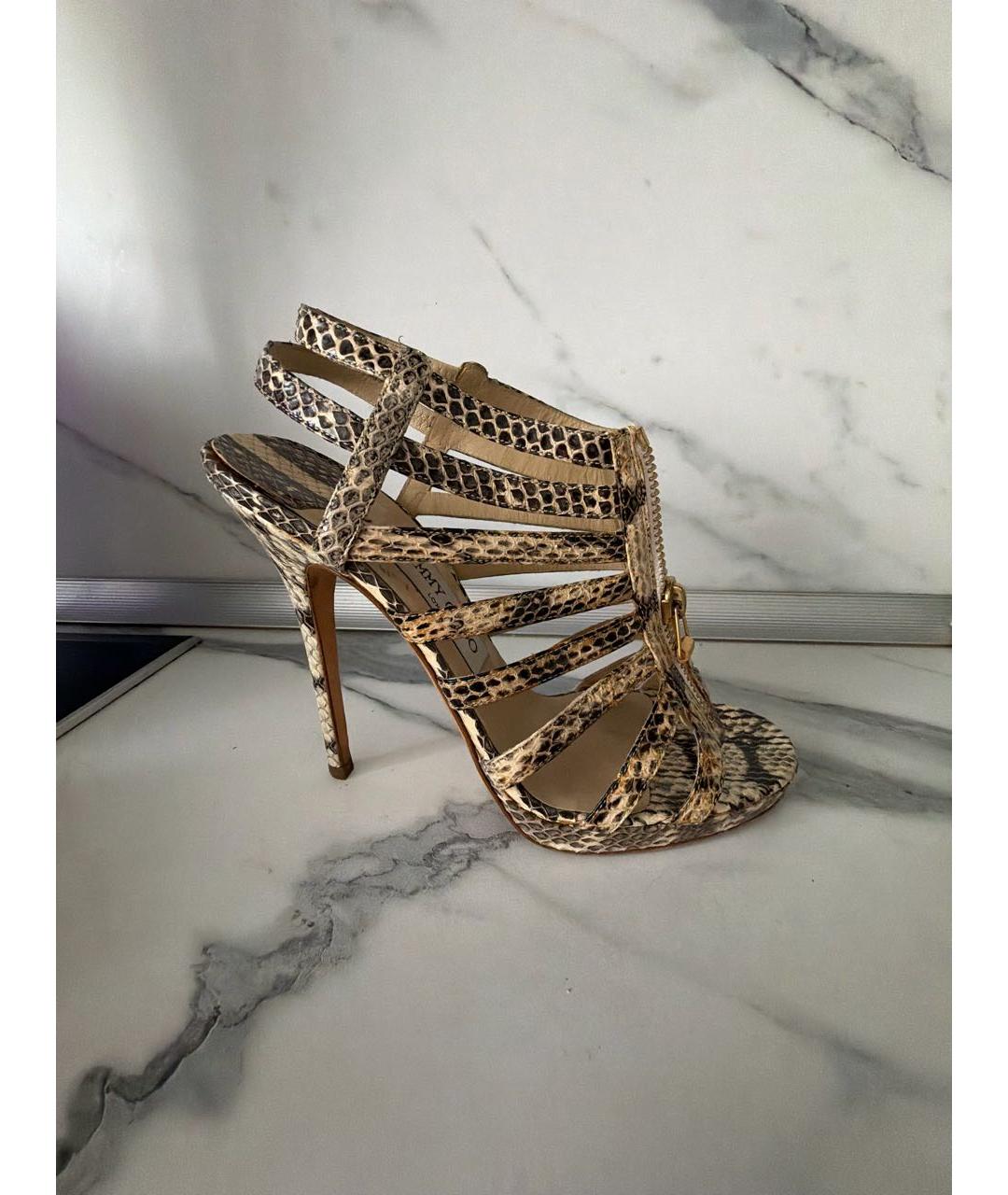JIMMY CHOO Бежевые босоножки из экзотической кожи, фото 4