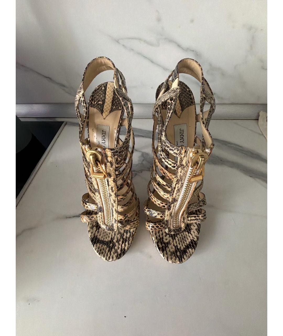 JIMMY CHOO Бежевые босоножки из экзотической кожи, фото 2