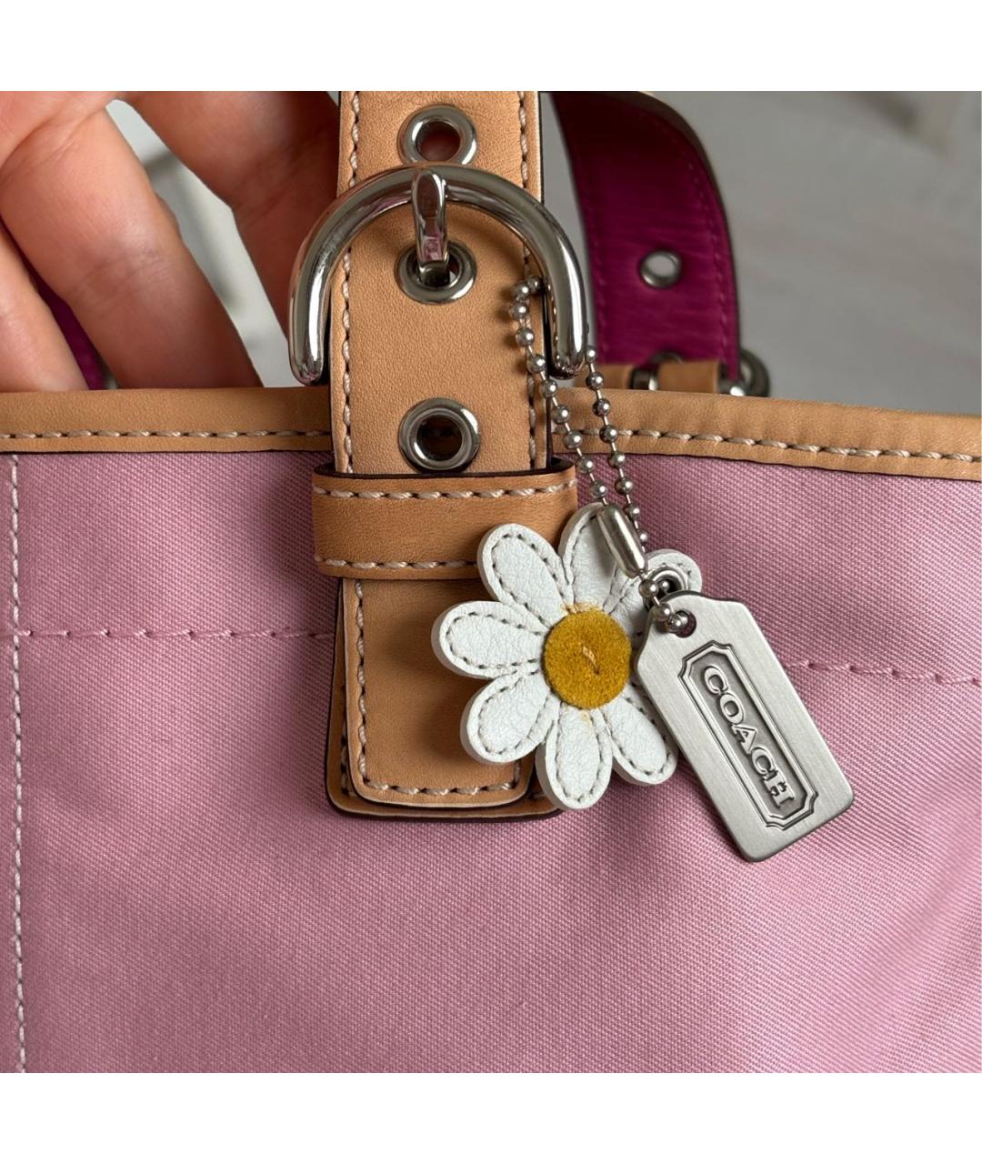 COACH Розовая кожаная сумка тоут, фото 5
