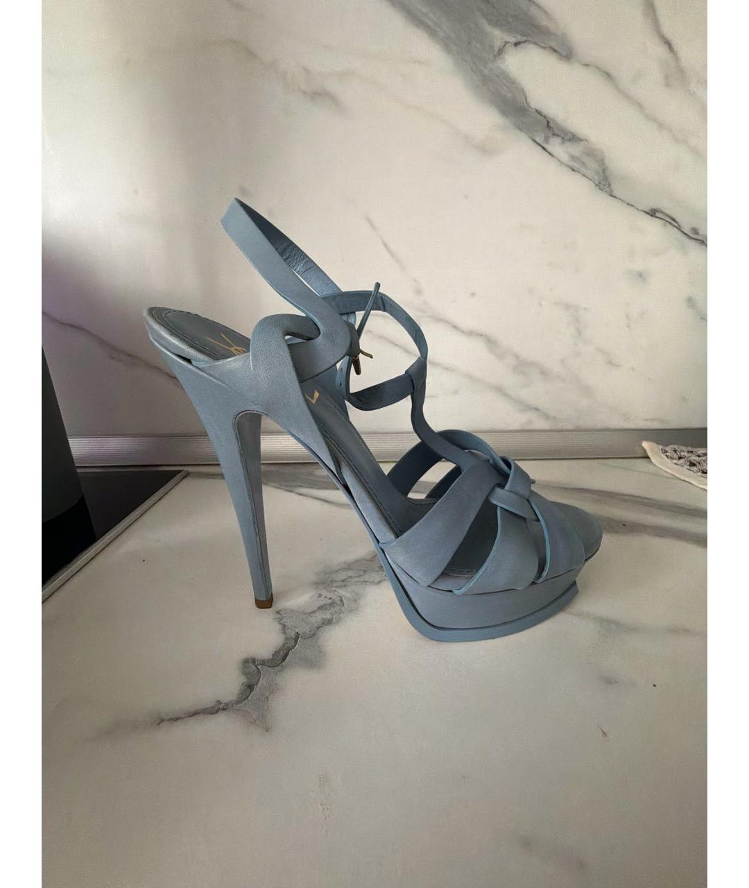 SAINT LAURENT Голубые кожаные босоножки, фото 5