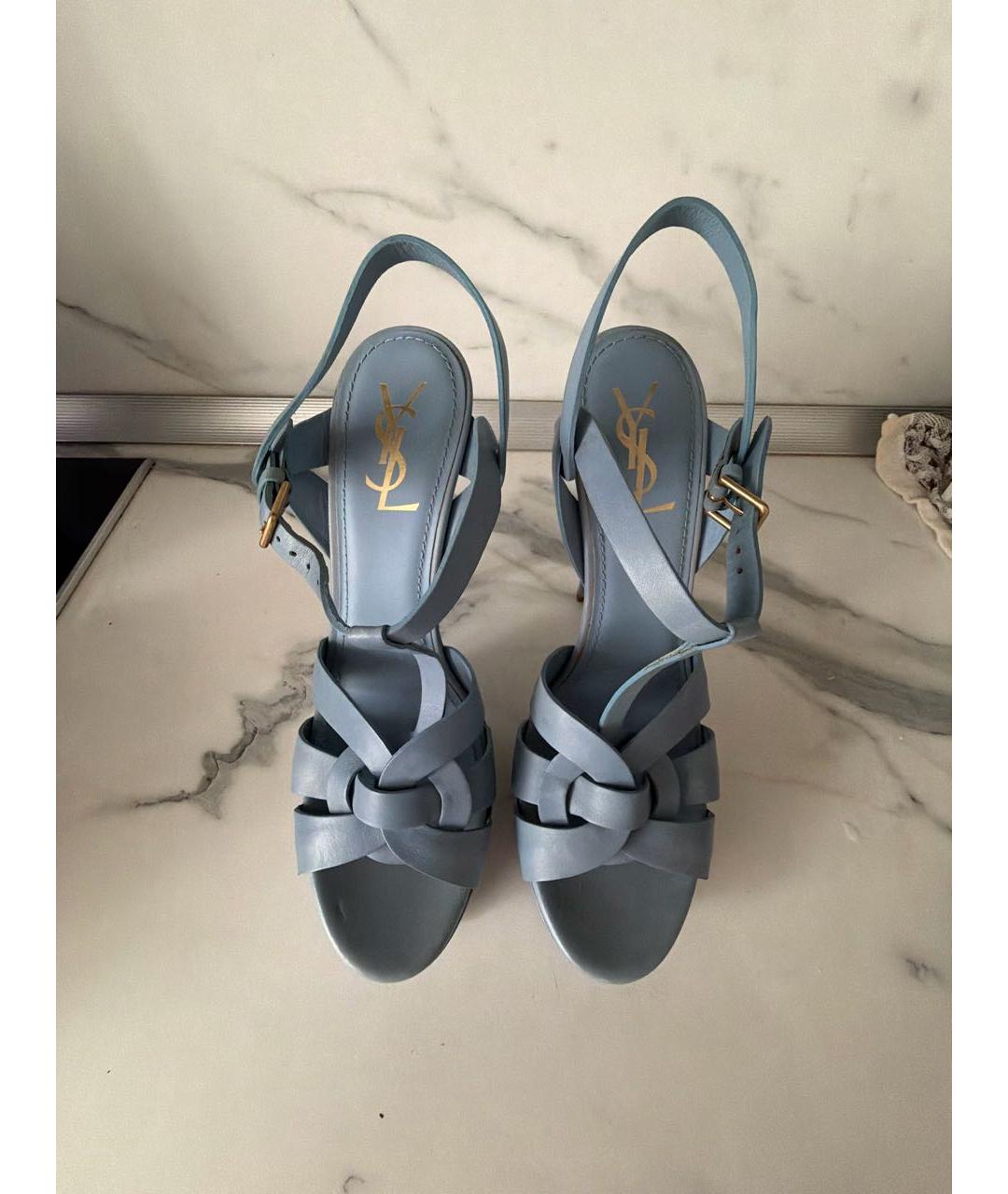 SAINT LAURENT Голубые кожаные босоножки, фото 2