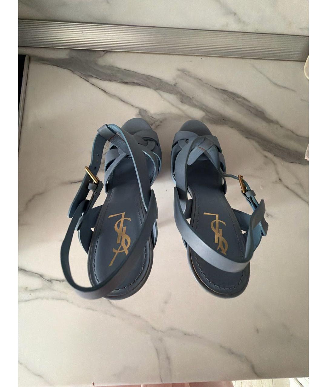 SAINT LAURENT Голубые кожаные босоножки, фото 3