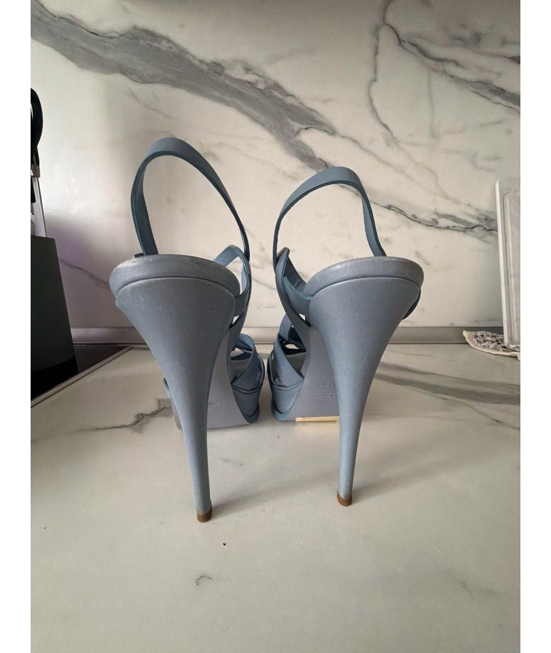 SAINT LAURENT Голубые кожаные босоножки, фото 4