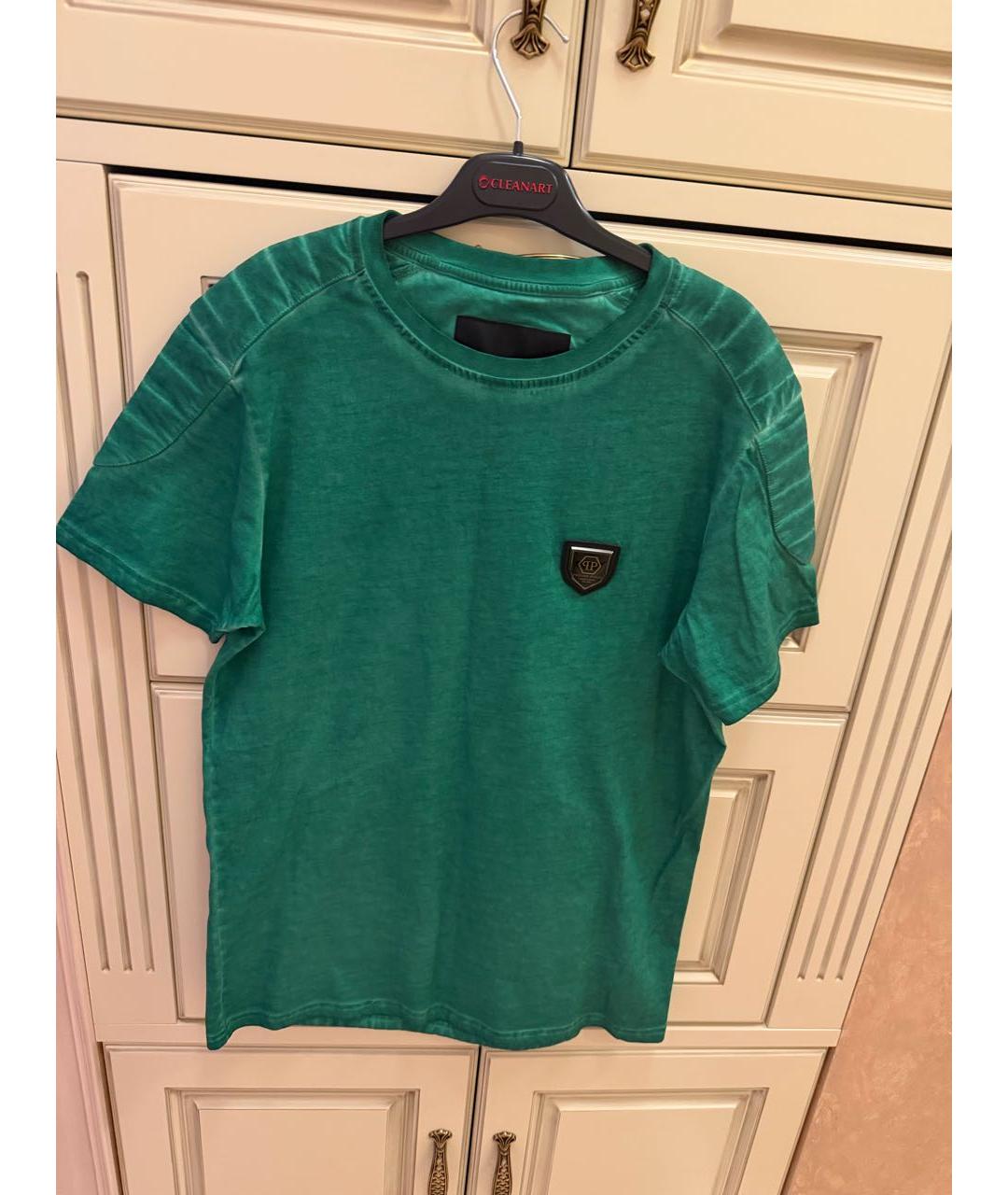 PHILIPP PLEIN Зеленая хлопковая футболка, фото 2