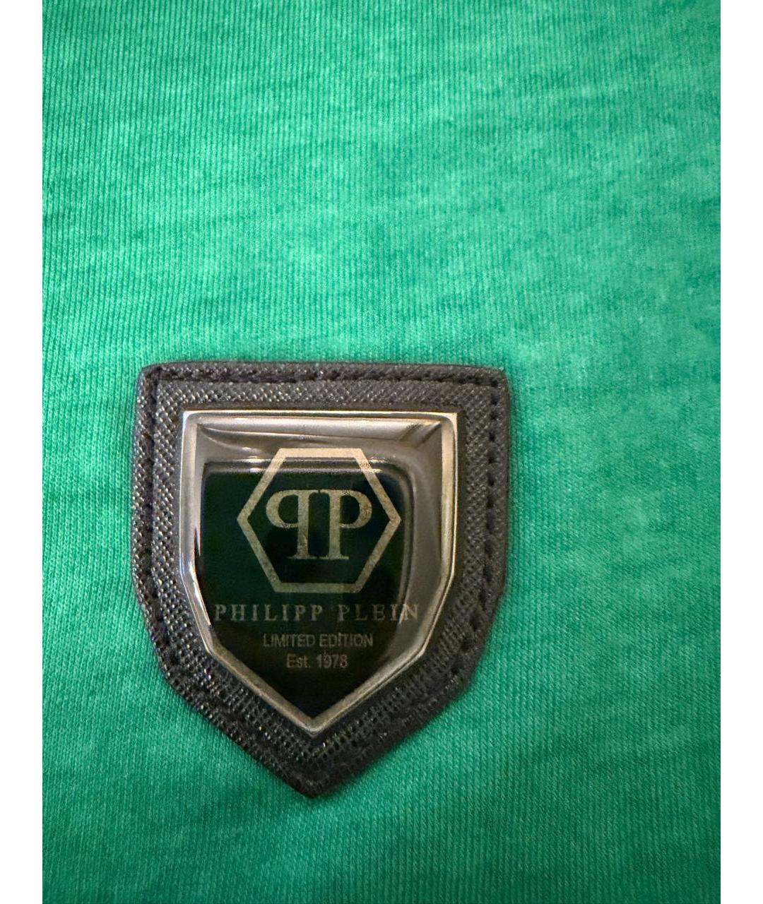 PHILIPP PLEIN Зеленая хлопковая футболка, фото 3
