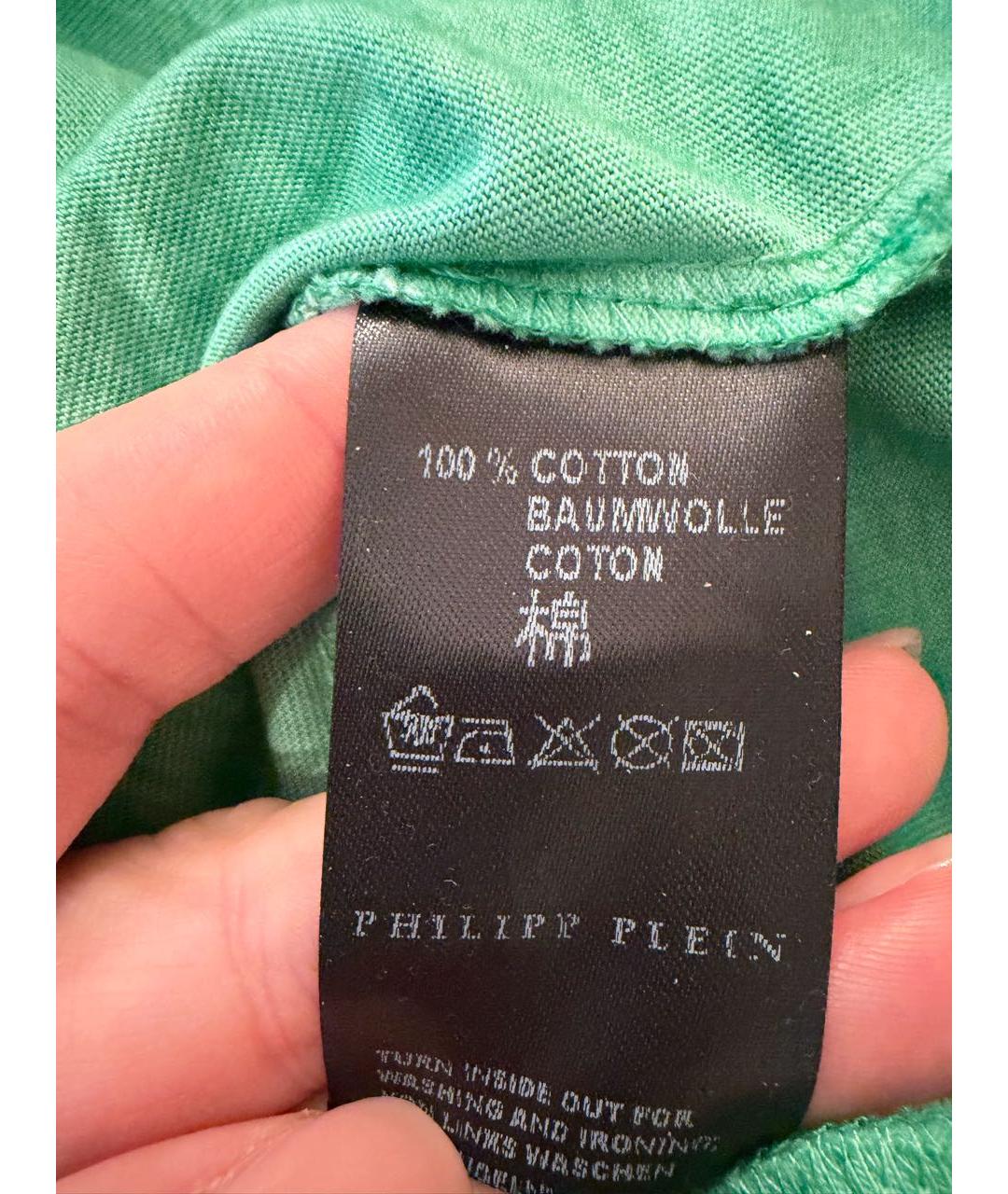 PHILIPP PLEIN Зеленая хлопковая футболка, фото 5