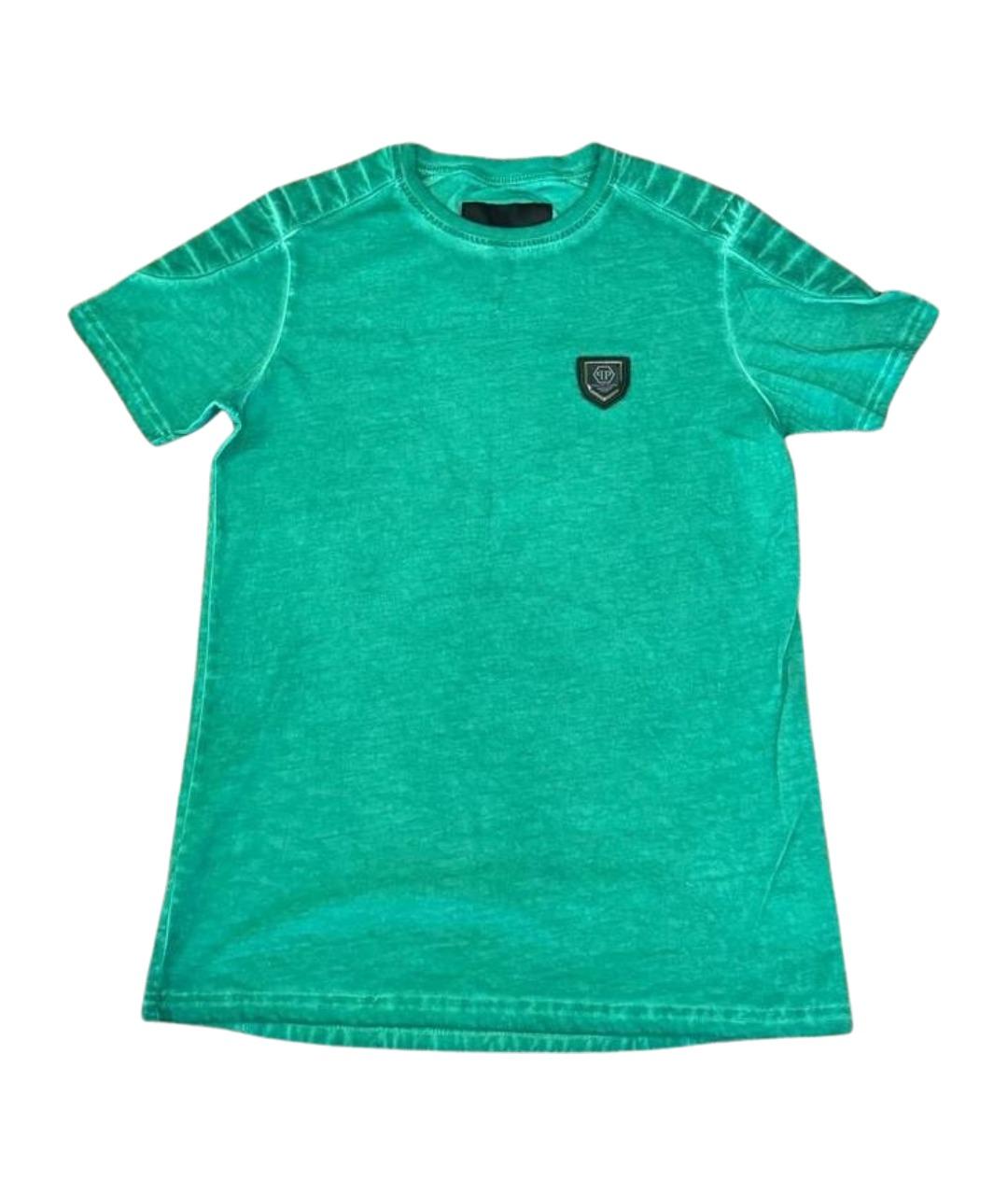 PHILIPP PLEIN Зеленая хлопковая футболка, фото 1