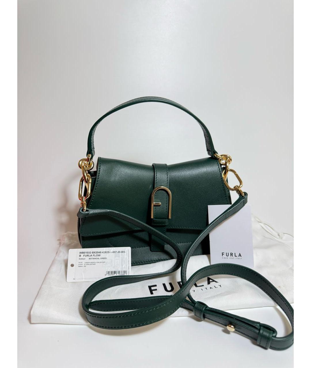 FURLA Зеленая кожаная сумка с короткими ручками, фото 5