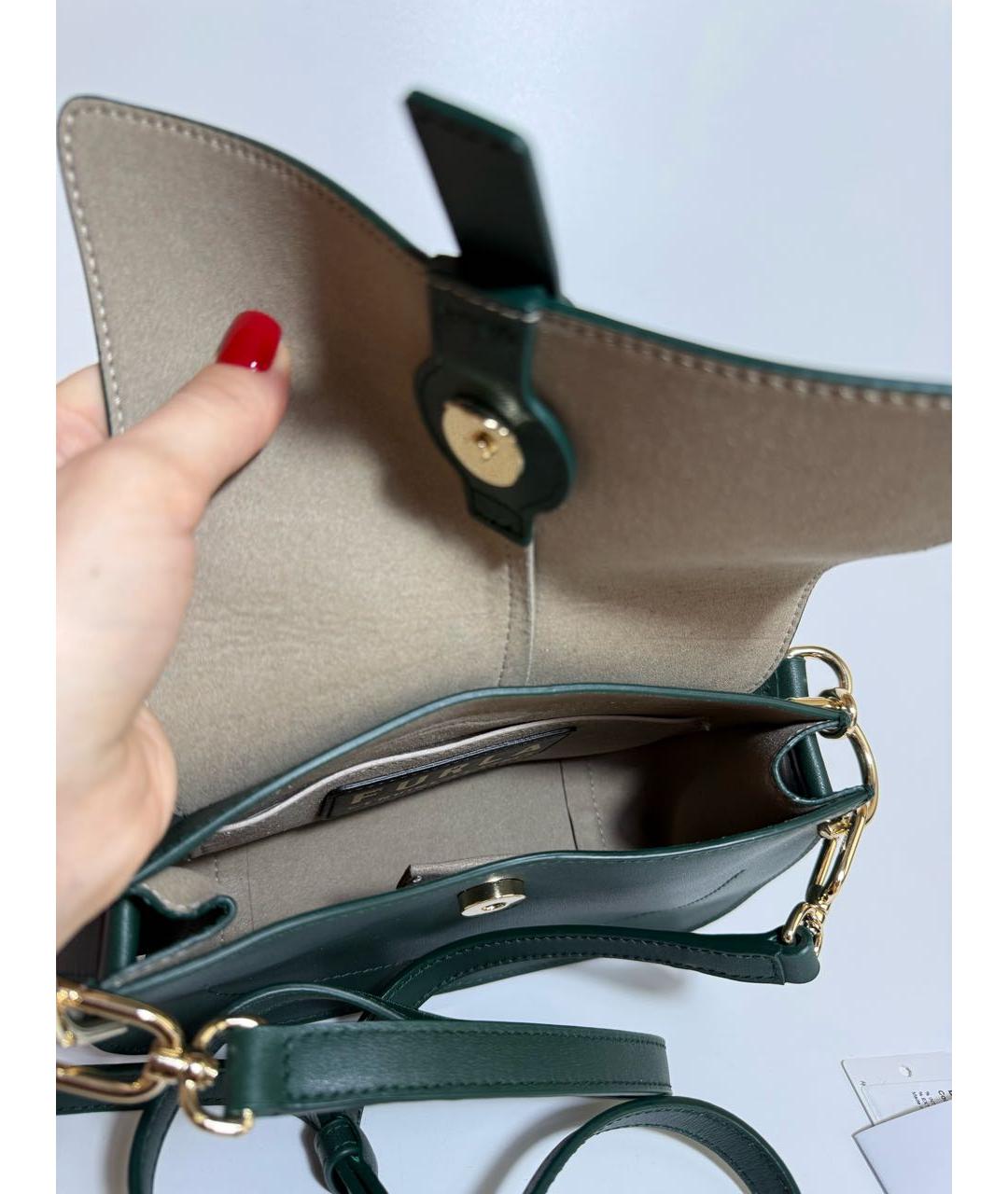 FURLA Зеленая кожаная сумка с короткими ручками, фото 4