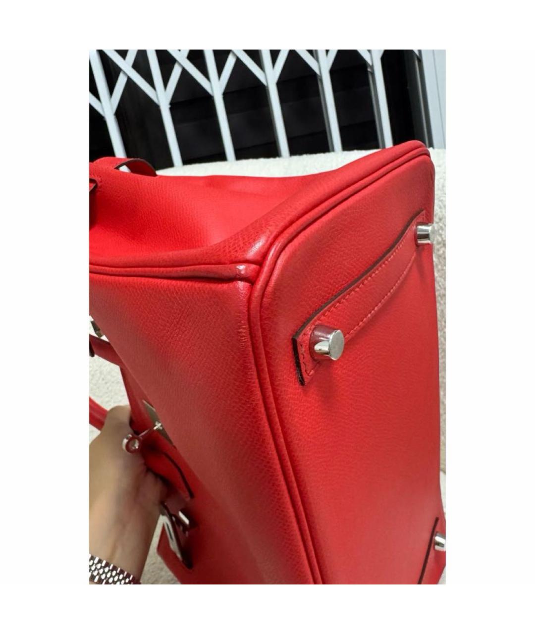 HERMES Красная кожаная сумка с короткими ручками, фото 6