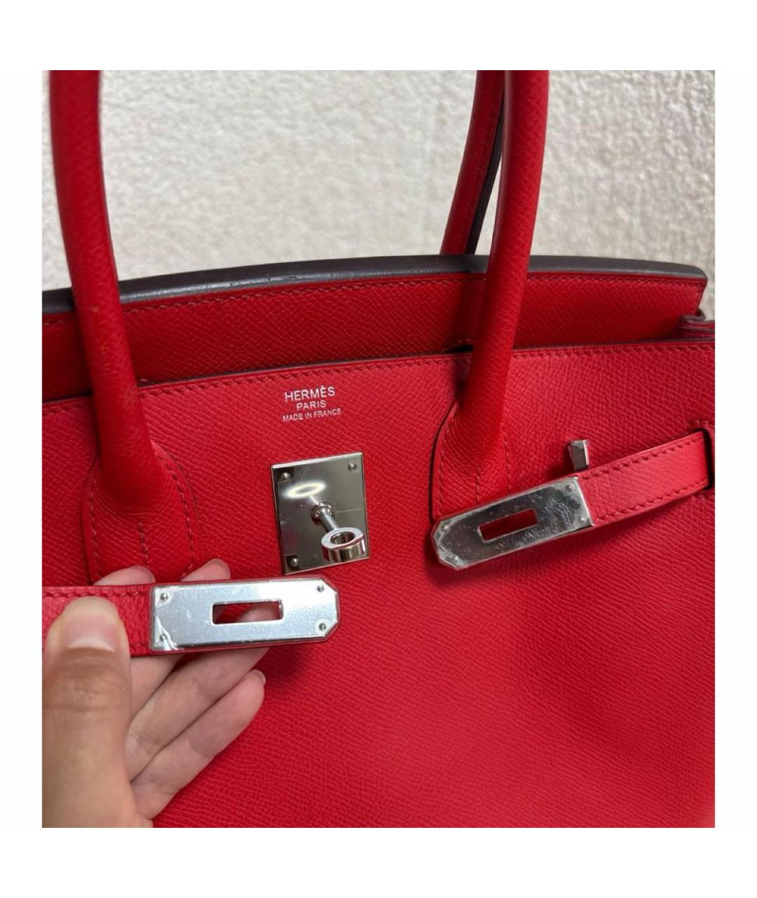 HERMES Красная кожаная сумка с короткими ручками, фото 8
