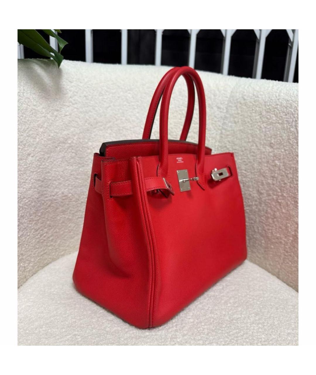 HERMES Красная кожаная сумка с короткими ручками, фото 2