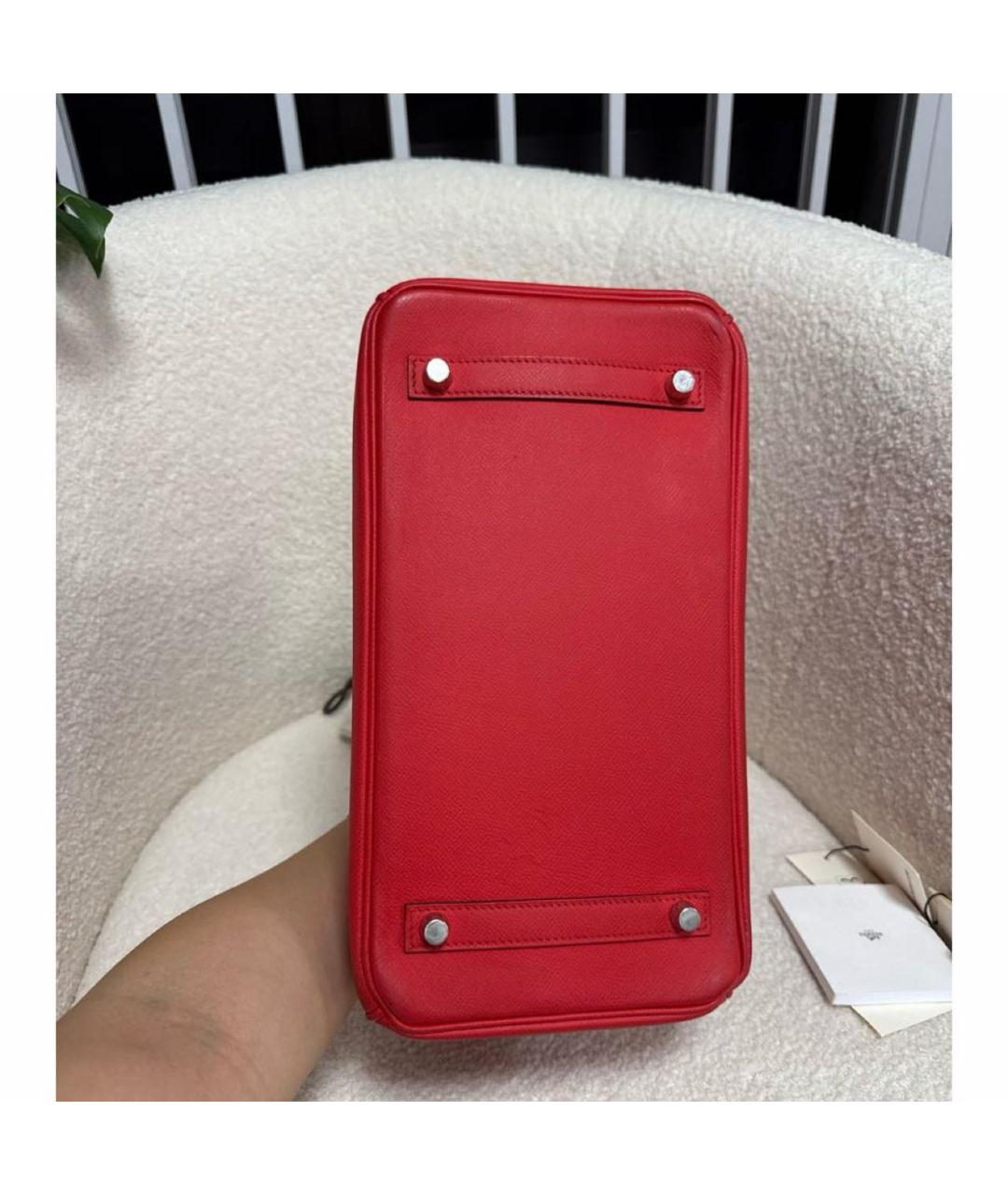 HERMES Красная кожаная сумка с короткими ручками, фото 5