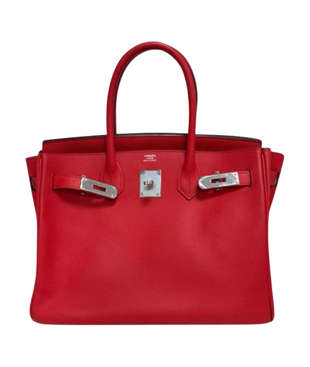 HERMES Красная кожаная сумка с короткими ручками, фото 1