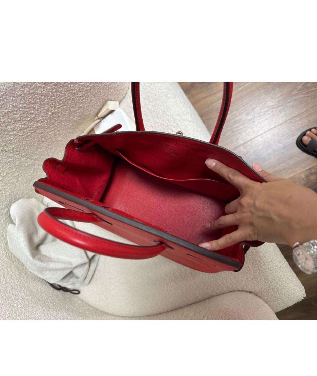 HERMES Красная кожаная сумка с короткими ручками, фото 4