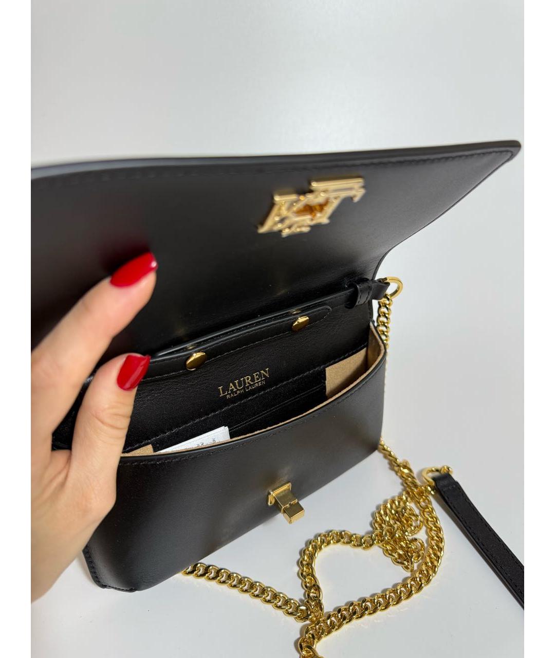 RALPH LAUREN Черная кожаная сумка через плечо, фото 4