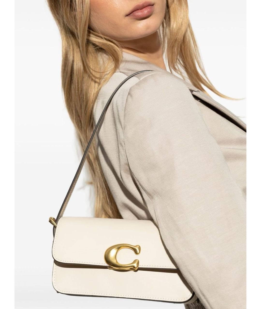 COACH Бежевая кожаная сумка через плечо, фото 7