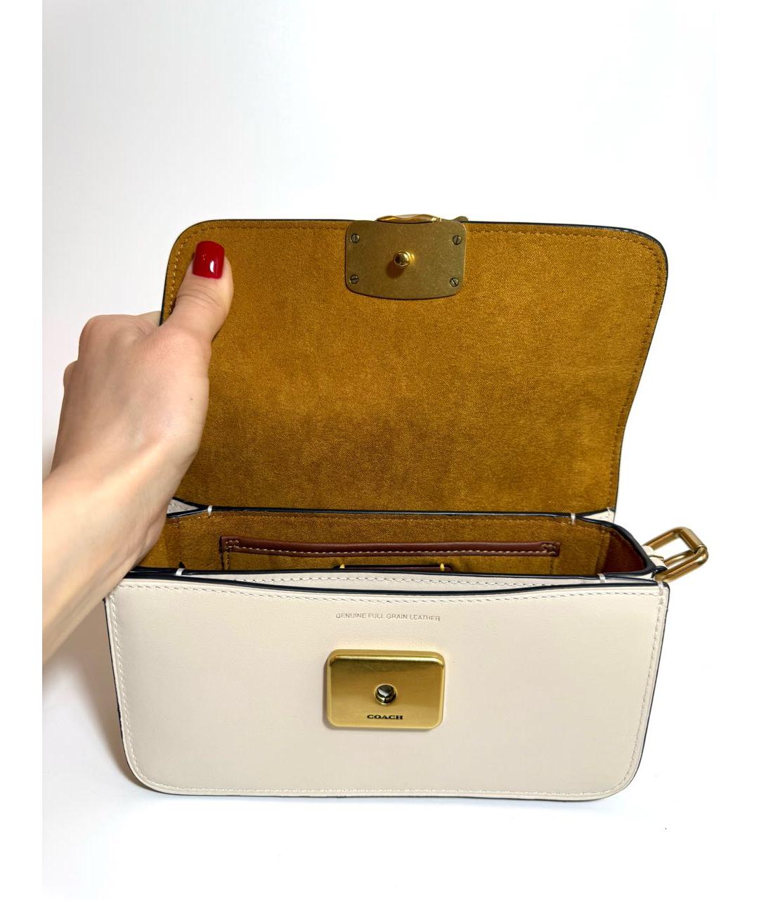 COACH Бежевая кожаная сумка через плечо, фото 4